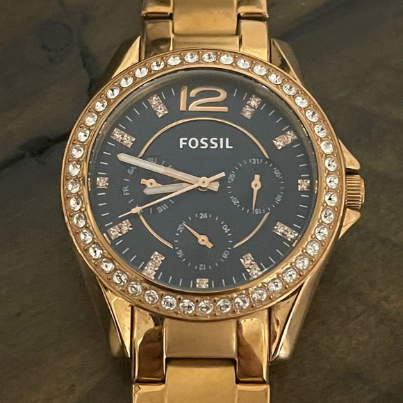 Fossil Riley Multi-Function Navy Dial Rose Gold-plated Ladies Watch - Picture 2 of 7